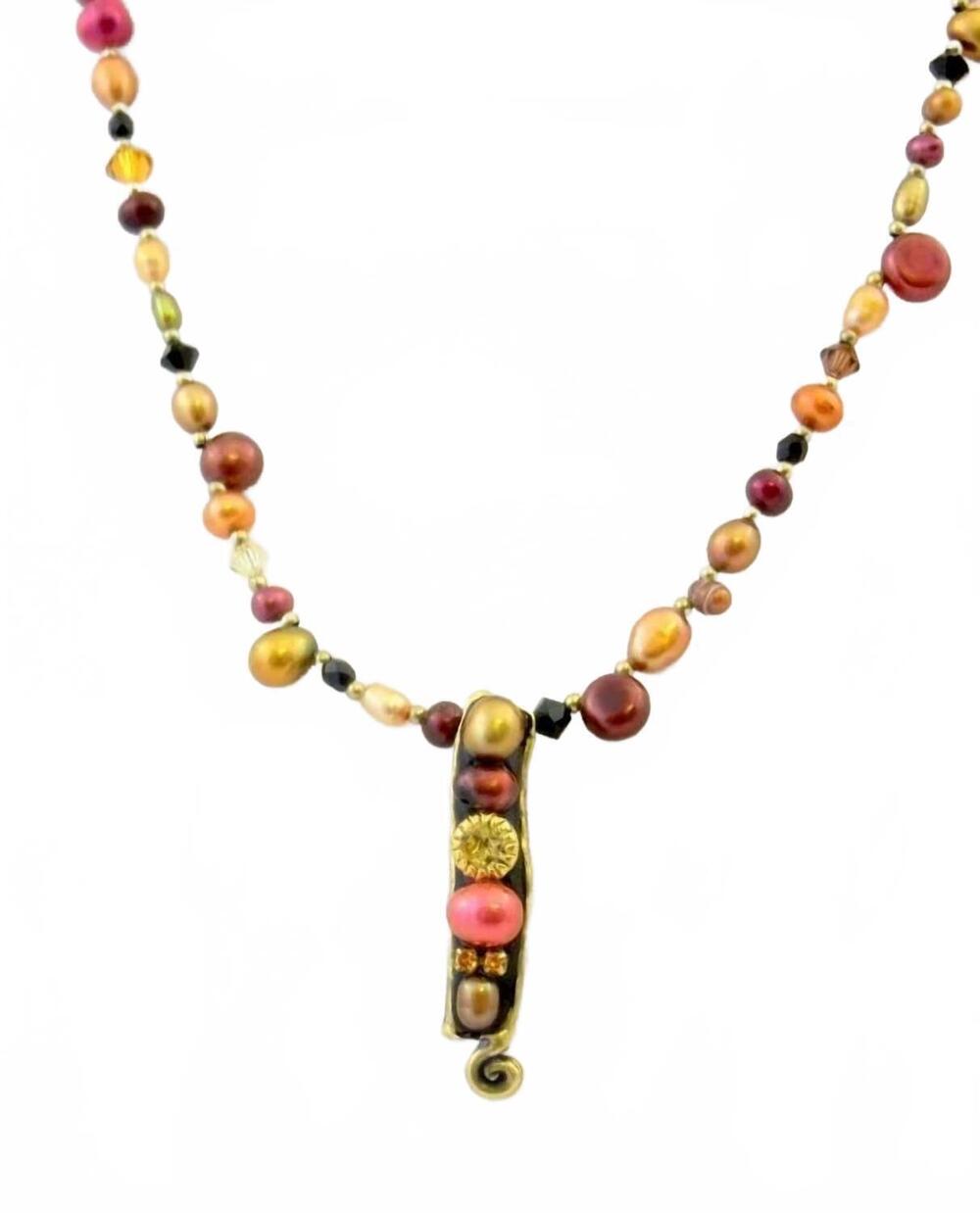 NEW MICHAL GOLAN women's pearl rectangle pendant necklace in bronze multi